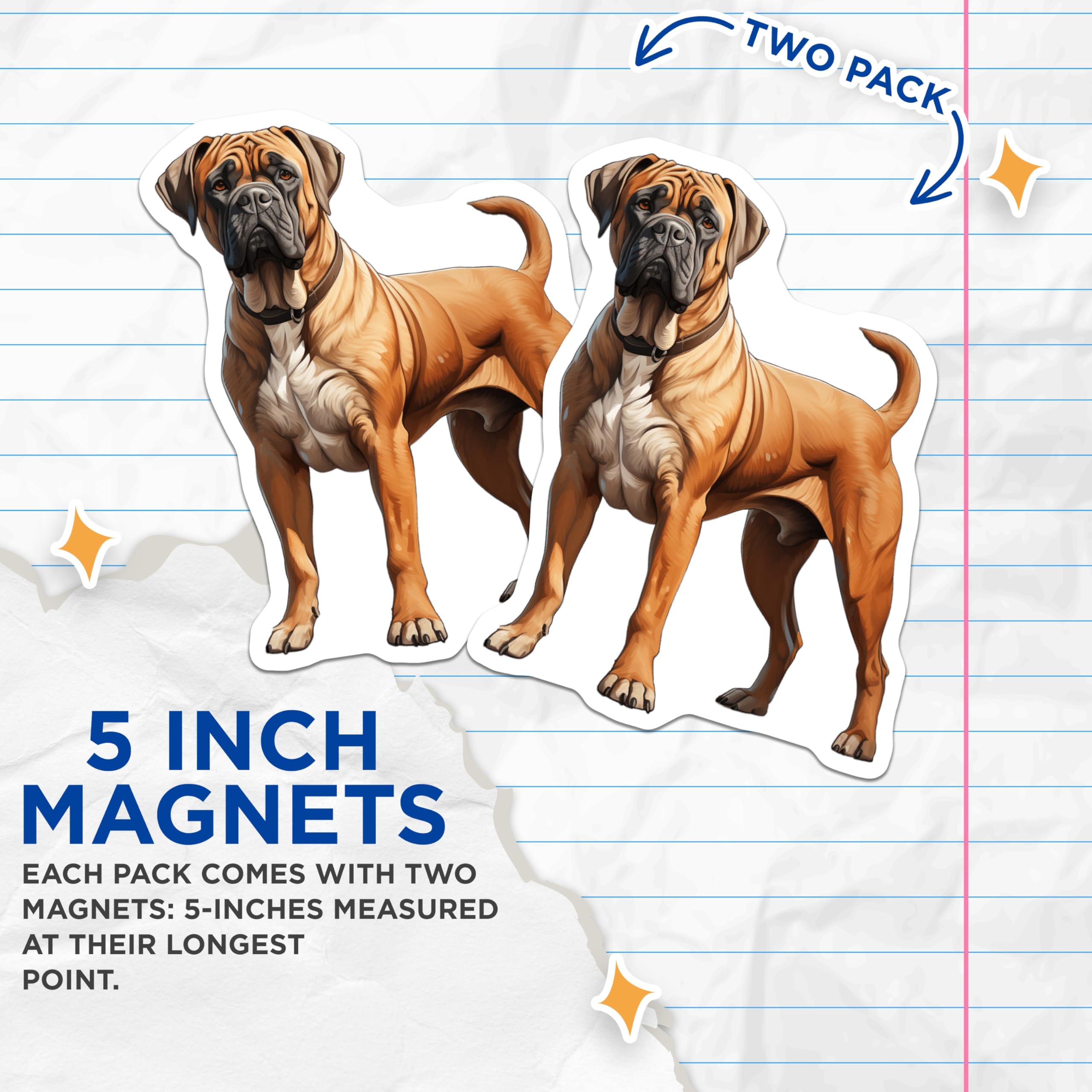 (2 Pack) Bullmastiff Dog Magnets - Realistic Pet Portrait - Animal Lover Decor - 5 Inches On Longest Side - Thick Durable Magnet - Made in USA - MAG30699