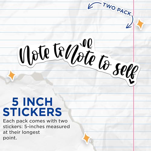 (2 Pack) Note to Self Stickers - Inspirational Quote - Motivational Reminder - 5" On Longest Side - Sticks to Smooth Flat Surfaces - Made in USA - BMCS7044