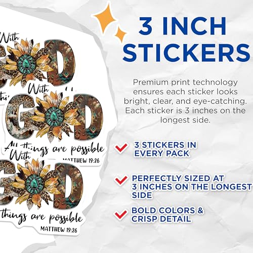 (3 Pack) with God All Things Possible Decals - Sunflower - Religious Laptop Decal - 3 Inches On Longest Side - Easy Peel & Apply - Made in USA - 3MCS4953