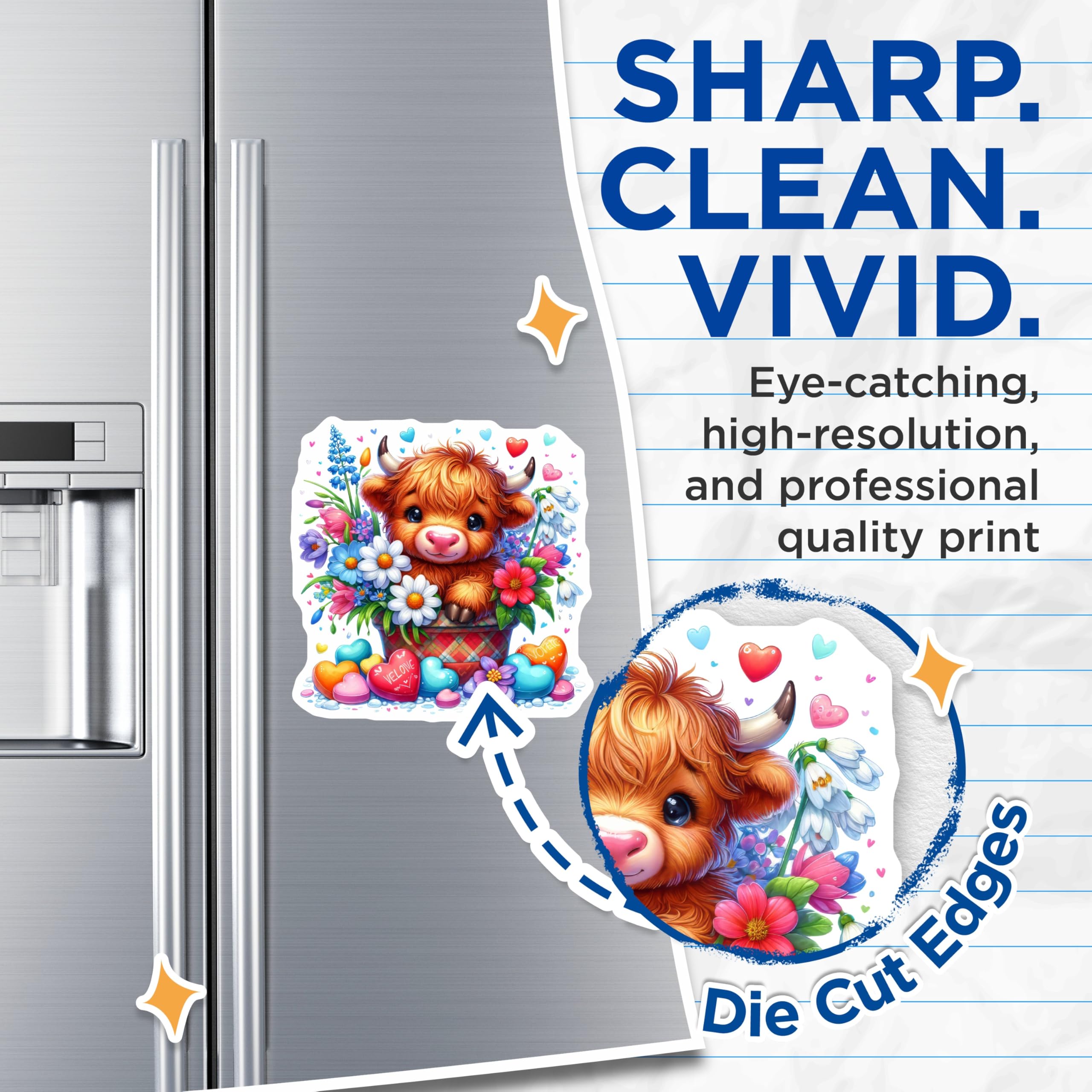 (2 Pack) Highland Cow Magnets - Floral Spring Decor - Cute Animal Magnets - 5" On Longest Side - Premium Magnet - for Cars, Refrigerators, Toolboxes, Lockers - Made in USA - MAG15941