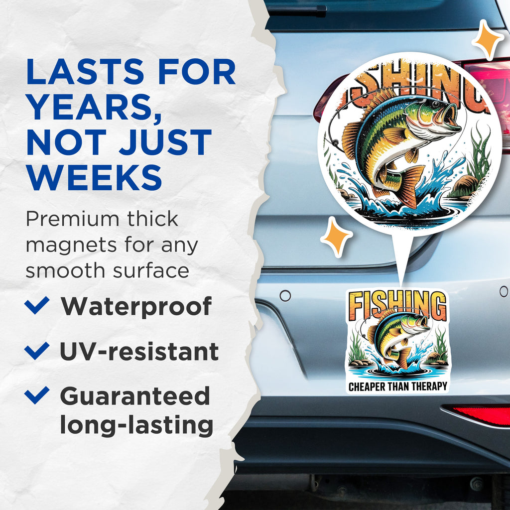 (2 Pack) Funny Fishing Magnets - Fisherman Refrigerator Magnet - Dad Humor Gift - 5 Inches On Longest Side - Thick Durable Magnet - Made in USA - MAG38199
