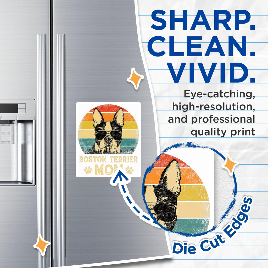 (2 Pack) Boston Terrier Mom Magnets - Dog Mom Aesthetic - Retro Sunset Animal Lover Decor - 5 Inches On Longest Side - Thick Durable Magnet - Made in USA - MAG24861