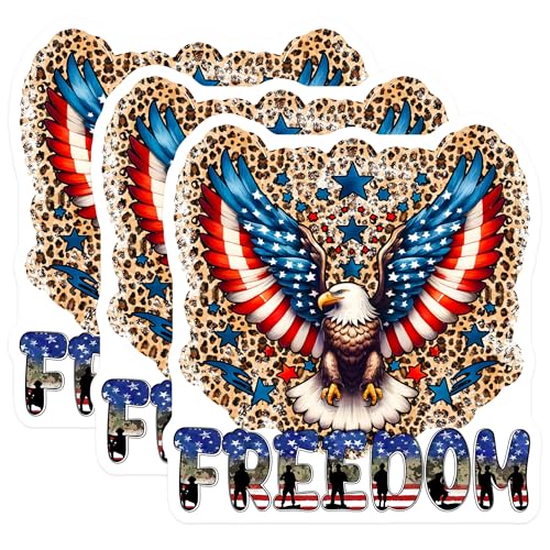 (3 Pack) Patriotic Eagle Decals - Freedom Flag Decals - Laptop Decal - 3 Inches On Longest Side - Easy Peel & Apply - Made in USA - 3MCS6163
