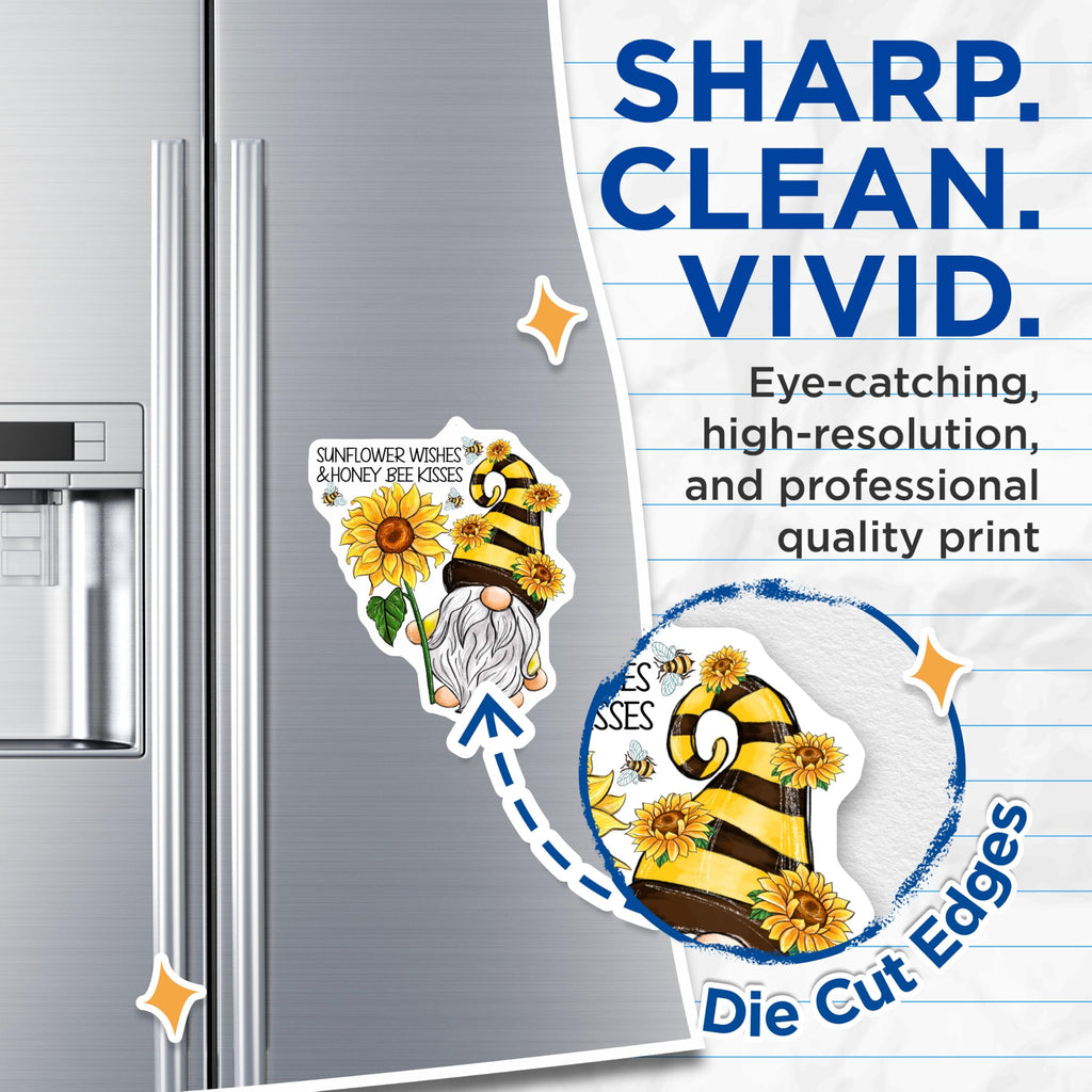 (2 Pack) Gnome Magnets - Sunflower Wishes - Honey Bee Kisses - 5" On Longest Side - Premium Magnet - for Cars, Refrigerators, Toolboxes, Lockers - Made in USA - MAG16050