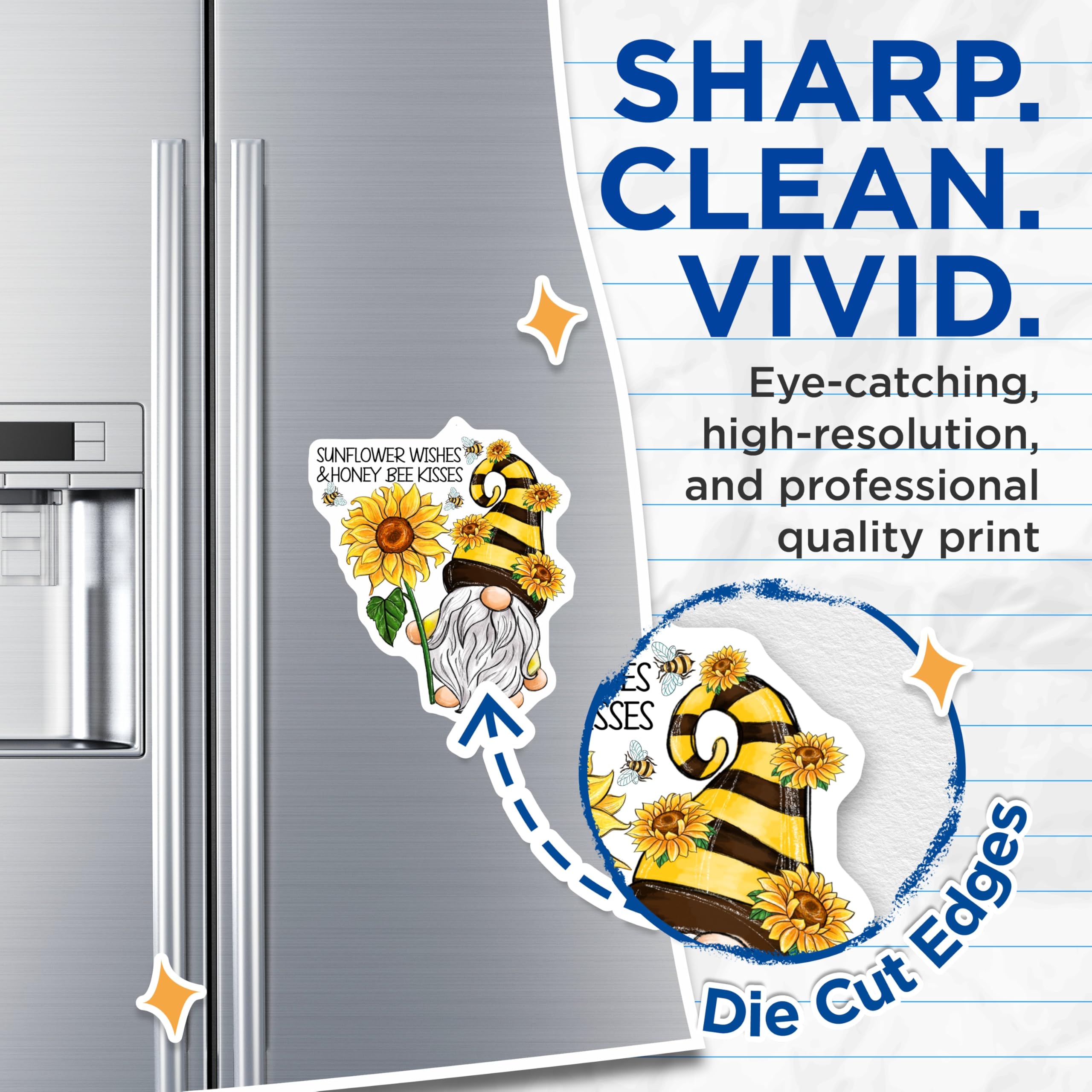 (2 Pack) Gnome Magnets - Sunflower Wishes - Honey Bee Kisses - 5" On Longest Side - Premium Magnet - for Cars, Refrigerators, Toolboxes, Lockers - Made in USA - MAG16050