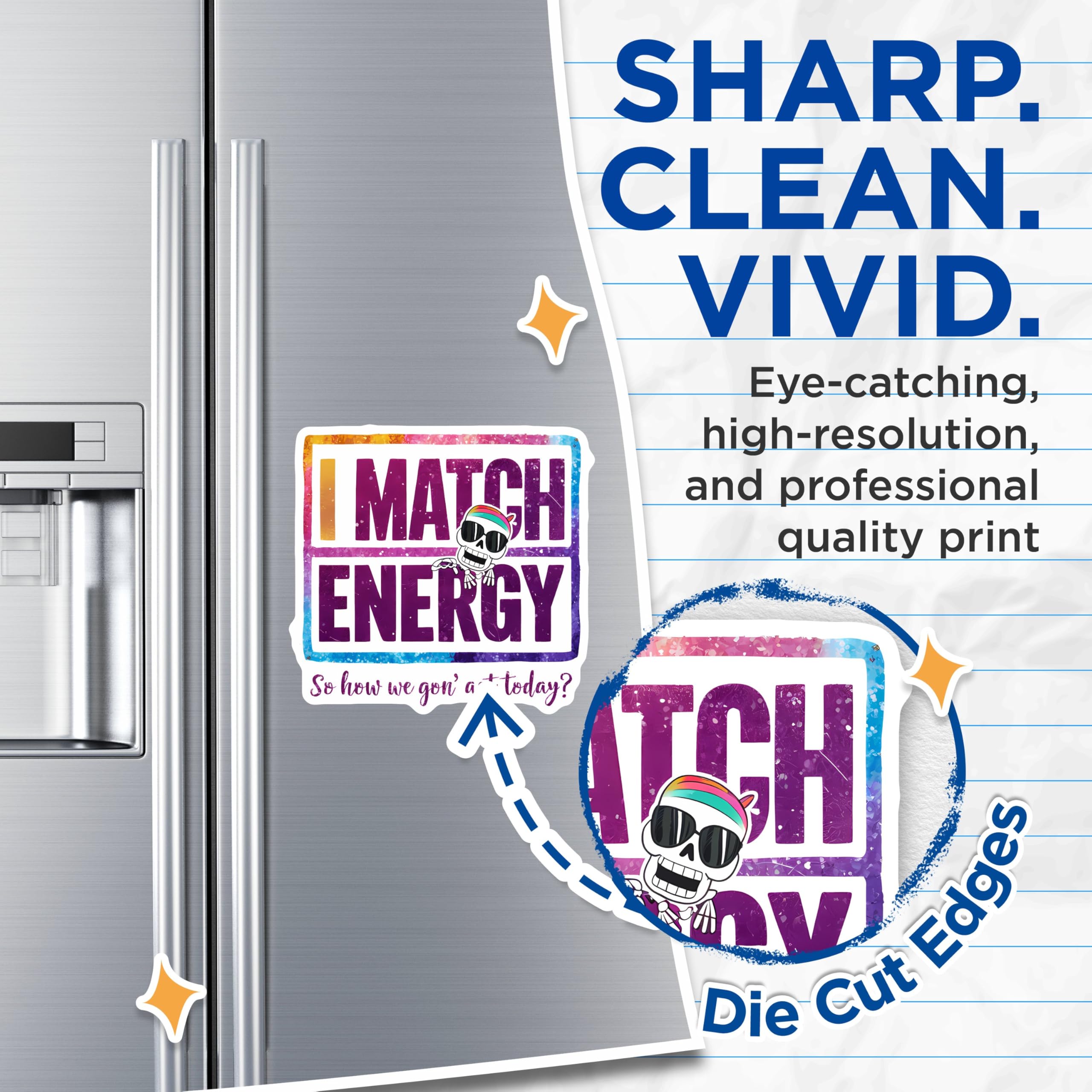 (2 Pack) Fun Skull Magnets - I Match Energy - Vivid Character ation - Colorful Quotes - Eye-catching Accessories - 5" On Longest Side - for Cars, Fridges, Toolboxes - Made in USA - MAG4404