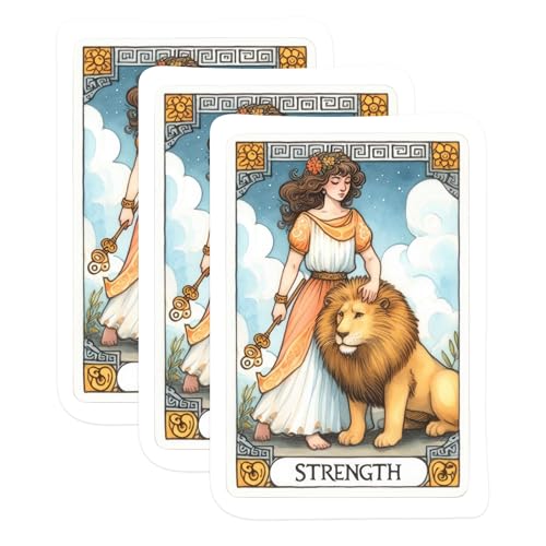 (3 Pack) Strength Tarot Card Decals - Lady and Lion Decal - Laptop Decals - 3 Inches On Longest Side - Easy Peel & Apply - Made in USA - 3MCS1132