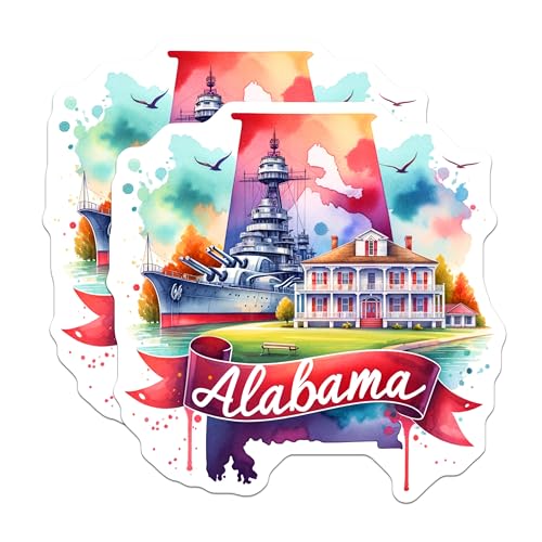 (2 Pack) Alabama State Magnets - Travel Souvenir - Landmark Decoration - 5" On Longest Side - for Cars, Fridges, Toolboxes - Made in USA - MAG6658