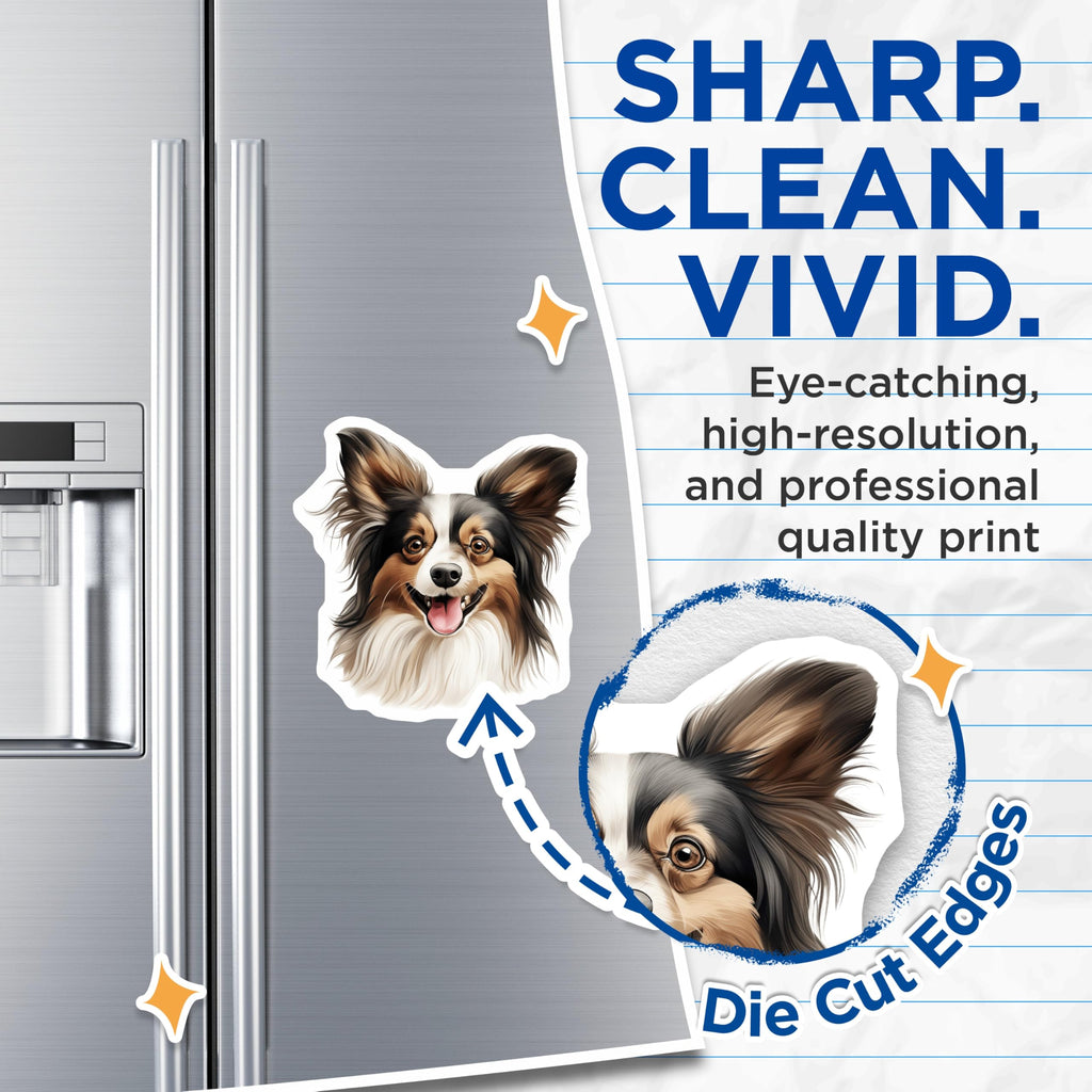 (2 Pack) Papillon Dog Magnets - Happy Pet Animal Lover Decoration - Cute Dog Breed Fridge Accessories for Owners - 5 Inches On Longest Side - Thick Durable Magnet - Made in USA - MAG25935