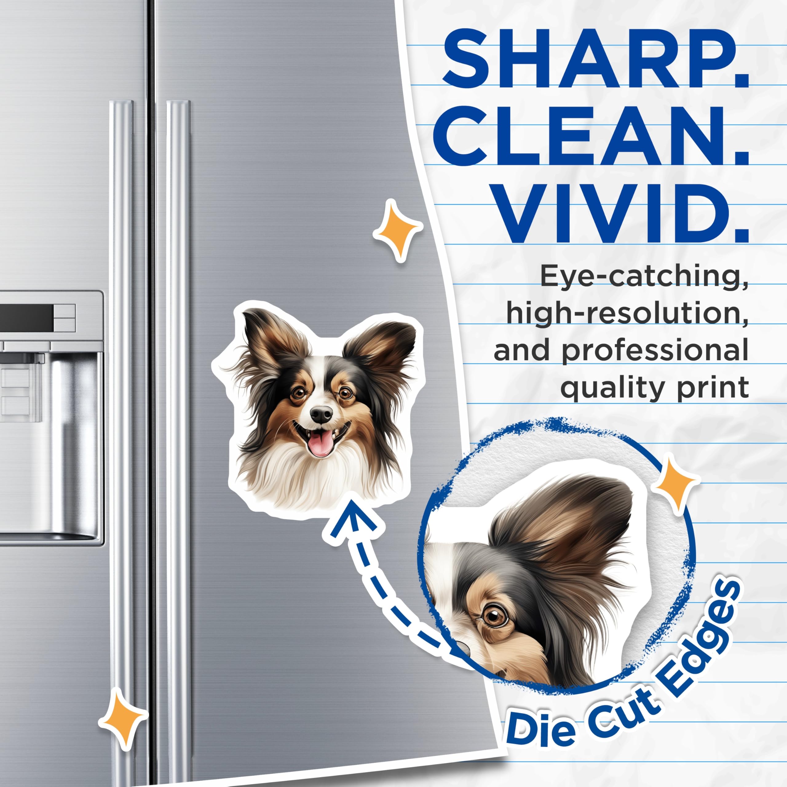 (2 Pack) Papillon Dog Magnets - Happy Pet Animal Lover Decoration - Cute Dog Breed Fridge Accessories for Owners - 5 Inches On Longest Side - Thick Durable Magnet - Made in USA - MAG25935