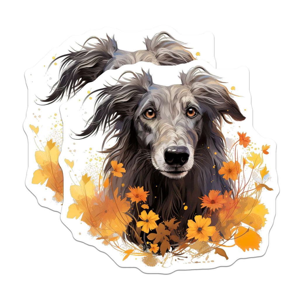 (2 Pack) Autumn Dog Magnets - Watercolor Sighthound Art - Fall Pet Lover Decor - 5 Inches On Longest Side - Thick Durable Magnet - Made in USA - MAG26770