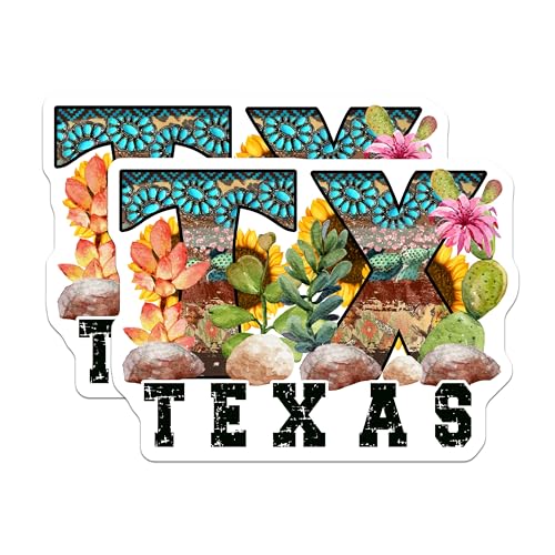 (2 Pack) Texas Stickers - TX Decal - Lone Star State - Western Theme Sticker - Southwest Vinyl Stickers - 5" On Longest Side - Sticks to Smooth Flat Surfaces - Made in USA - BMCS5810