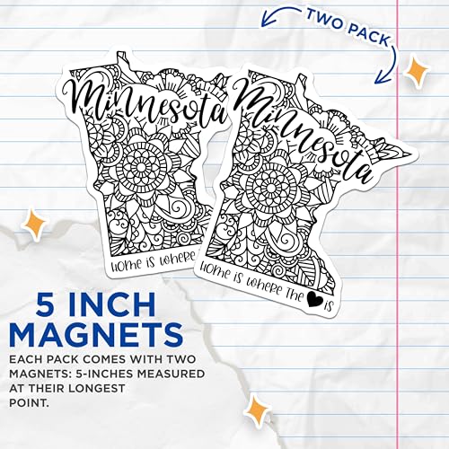 (2 Pack) Minnesota Mandala Magnets Magnets - Home is Where The Heart is Artwork - State Pride - 5" On Longest Side - Made in USA - Sticks to Refrigerators & Metal Surfaces - MAG9071