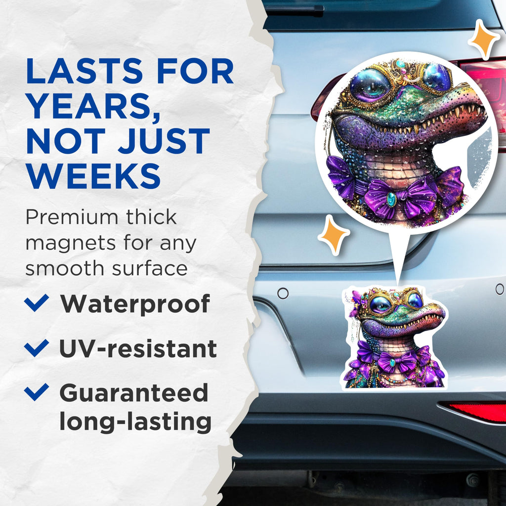 (2 Pack) Alligator Magnets - Mardi Gras Alligator - Decorative Refrigerator Magnets - 5" On Longest Side - Premium Magnet - for Cars, Refrigerators, Toolboxes, Lockers - Made in USA - MAG15846