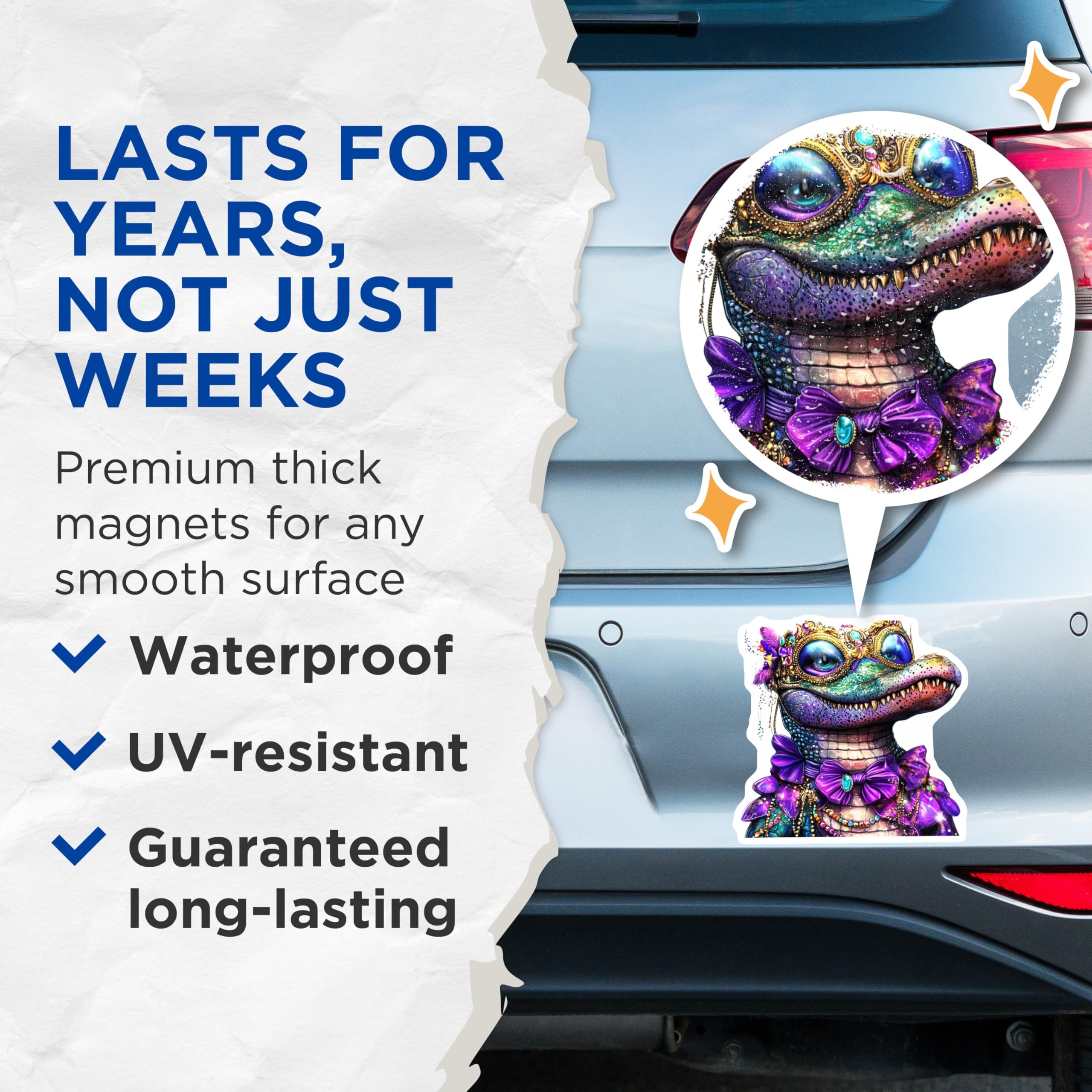 (2 Pack) Alligator Magnets - Mardi Gras Alligator - Decorative Refrigerator Magnets - 5" On Longest Side - Premium Magnet - for Cars, Refrigerators, Toolboxes, Lockers - Made in USA - MAG15846