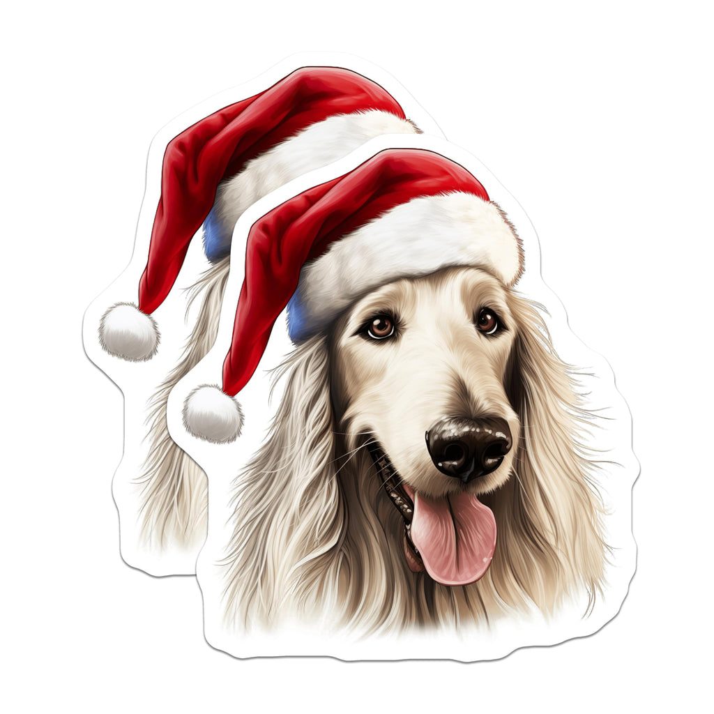 (2 Pack) Afghan Hound Christmas Magnets - Santa Dog Decor - Festive Pet Lover Item - 5 Inches On Longest Side - Thick Durable Magnet - Made in USA - MAG25942