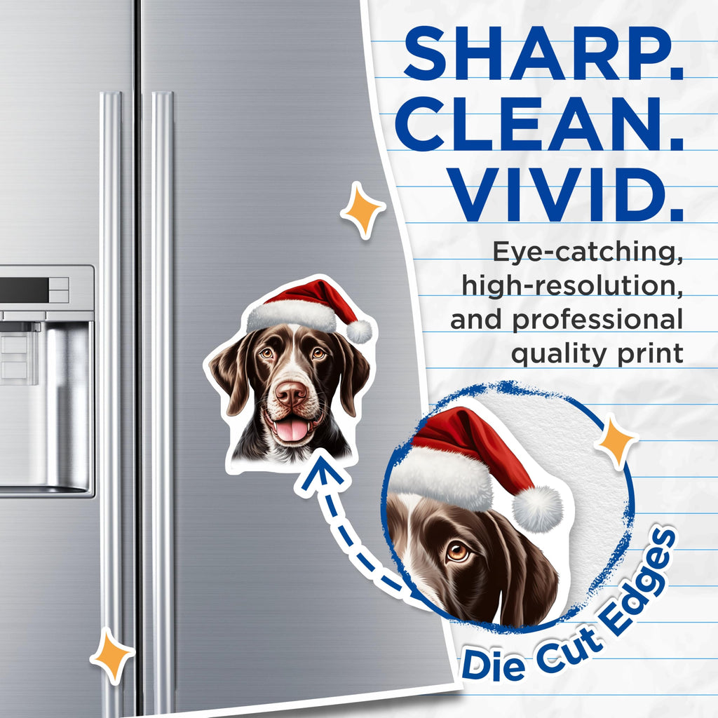 (2 Pack) German Shorthaired Pointer Magnets - Christmas Dog Magnets - Santa Hat Pet Decor - 5 Inches On Longest Side - Thick Durable Magnet - Made in USA - MAG26847