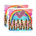 (2 Pack) Mama Leopard Print Stickers - Colorful Heart Stickers - Rainbow Stickers for Mom - 5" On Longest Side - Sticks to Smooth Flat Surfaces - Made in USA - BMCS5640
