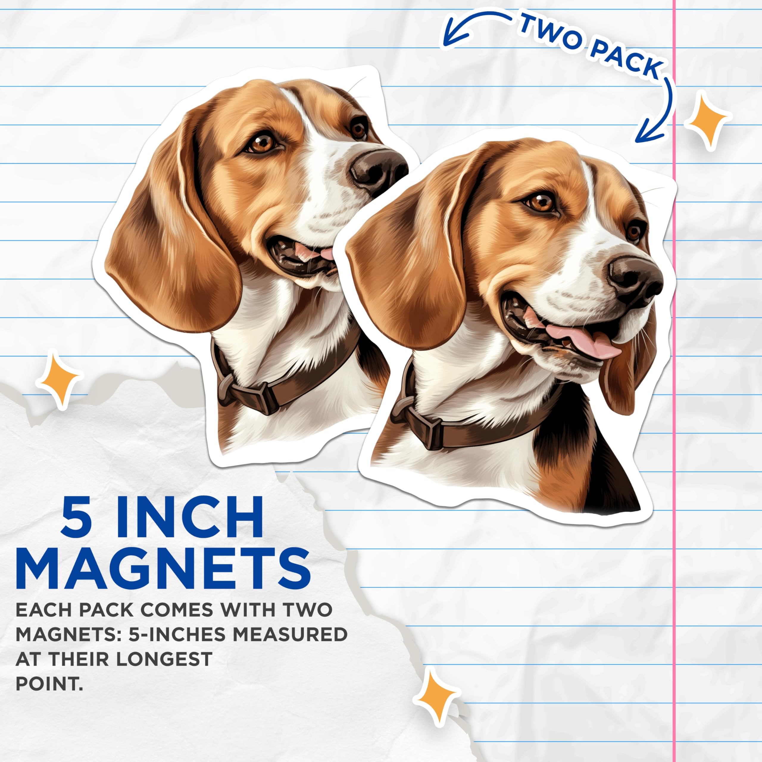 (2 Pack) Beagle Dog Illustration Magnets - Pet Lover Home Decor - Dog Owner Kitchen Refrigerator Art - 5 Inches On Longest Side - Thick Durable Magnet - Made in USA - MAG29754