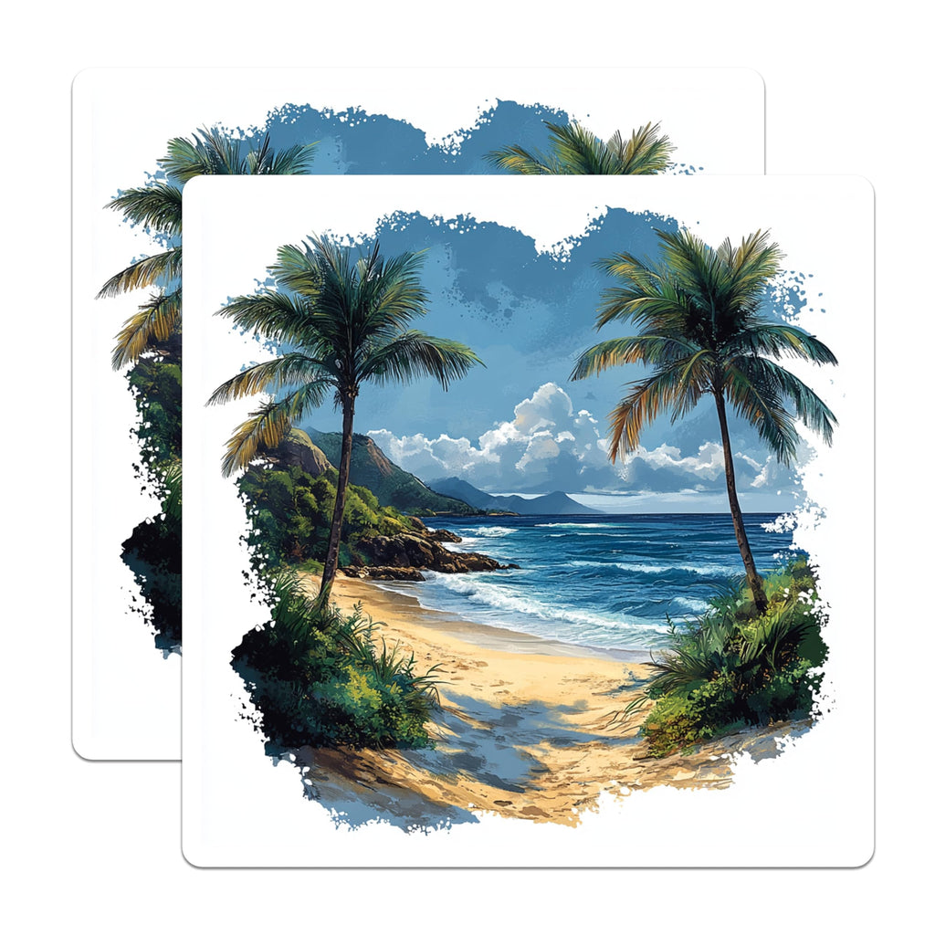 (2 Pack) Tropical Beach Magnets - Palm Tree Ocean Scene - Coastal Decor Art - 5 Inches On Longest Side - Thick Durable Magnet - Made in USA - MAG25036