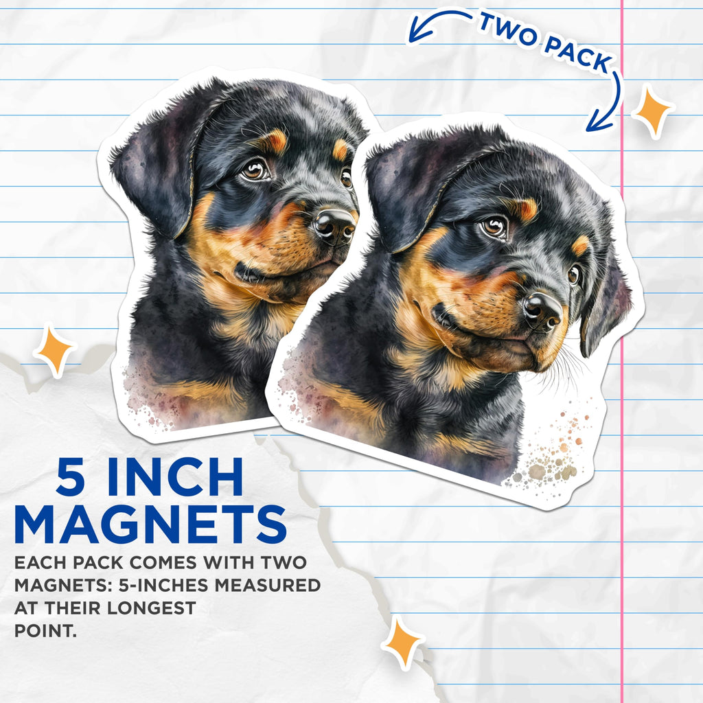 (2 Pack) Rottweiler Puppy Magnets - Dog Lover Decor - Refrigerator Magnets - 5" On Longest Side - Premium Magnet - for Cars, Refrigerators, Toolboxes, Lockers - Made in USA - MAG15403