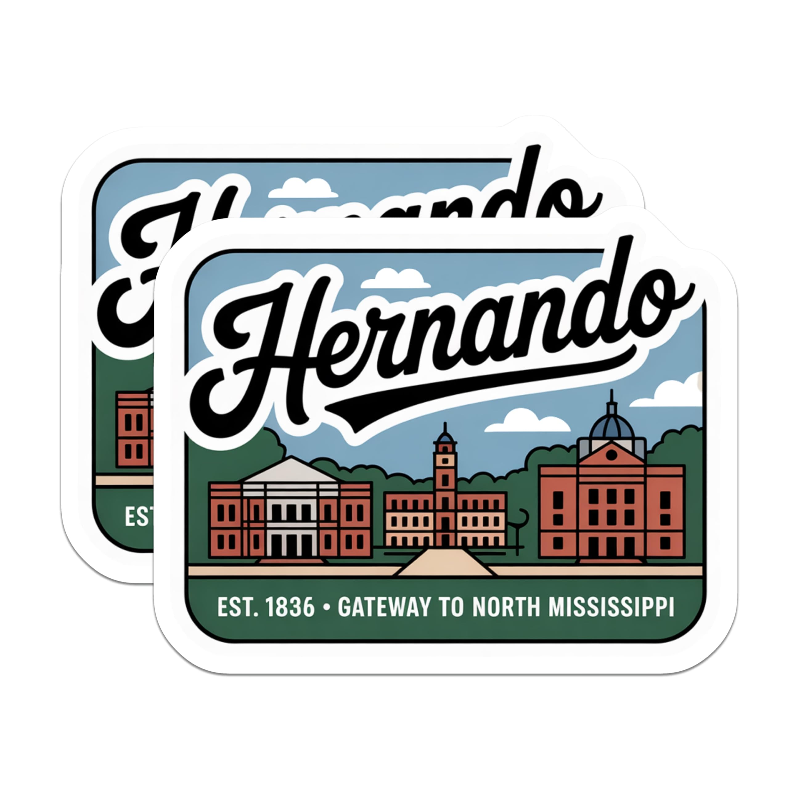 (2 Pack) Hernando Mississippi Magnets - Cityscape Souvenir - Hometown Pride Decor - 5" On Longest Side - Premium Magnet - for Cars, Refrigerators, Toolboxes, Lockers - Made in USA - MAG18291