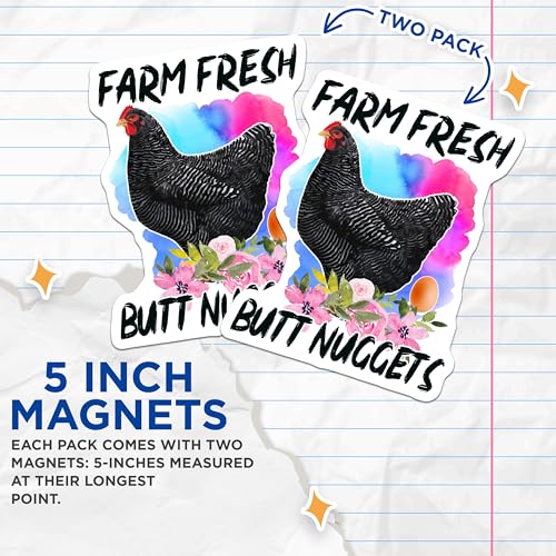 (2 Pack) Farm Fresh Butt Nuggets Magnets - Funny Chicken Decor - Farmhouse Kitchen Decor - 5" On Longest Side - for Cars, Fridges, Toolboxes - Made in USA - MAG5622