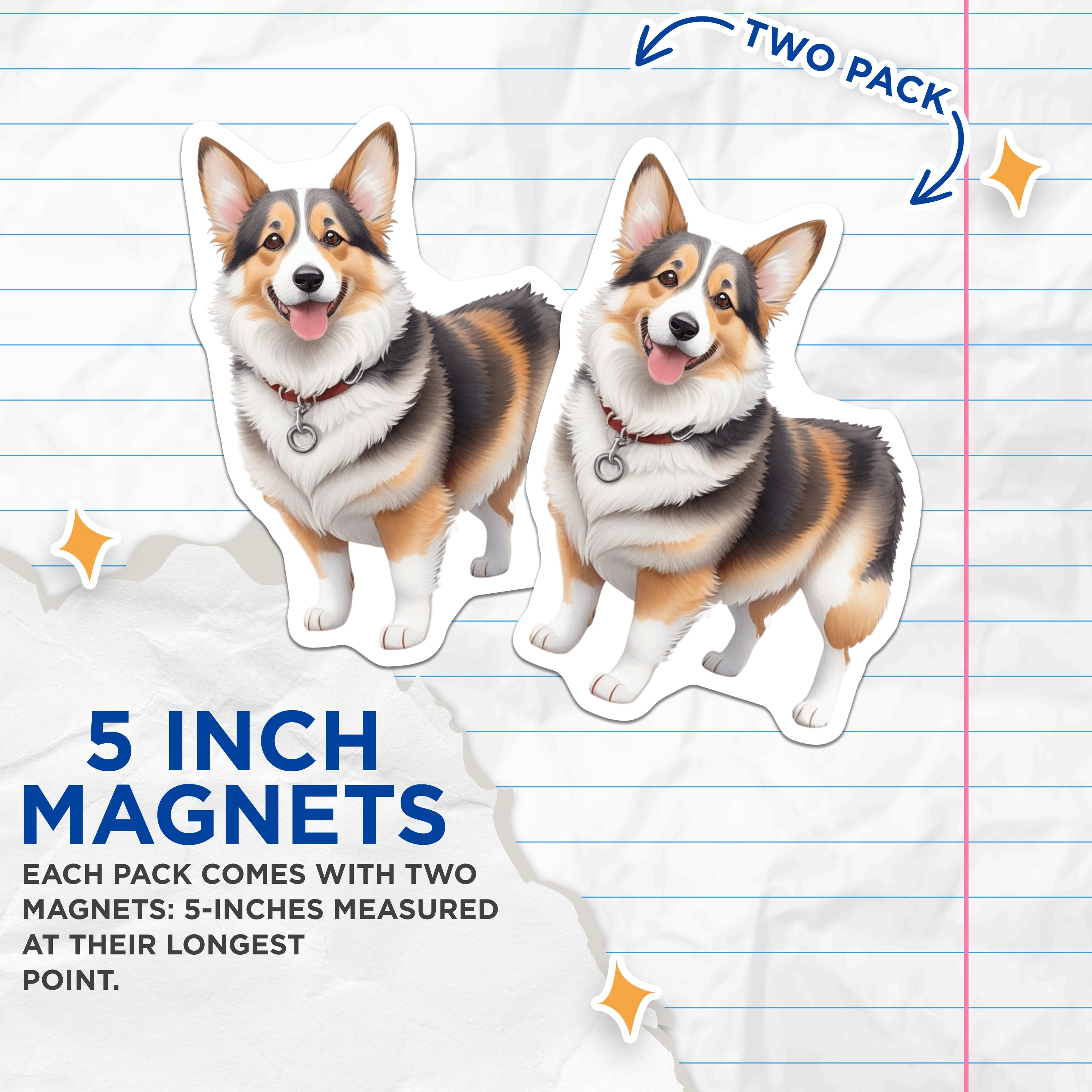 (2 Pack) Happy Corgi Dog Magnets - Pet Lover Fridge Decor - Pembroke Welsh Corgi - Dog Mom Dad Kitchen Accessory - Cute Puppy Magnet - 5" - Durable Magnet - Made in USA - MAG37439