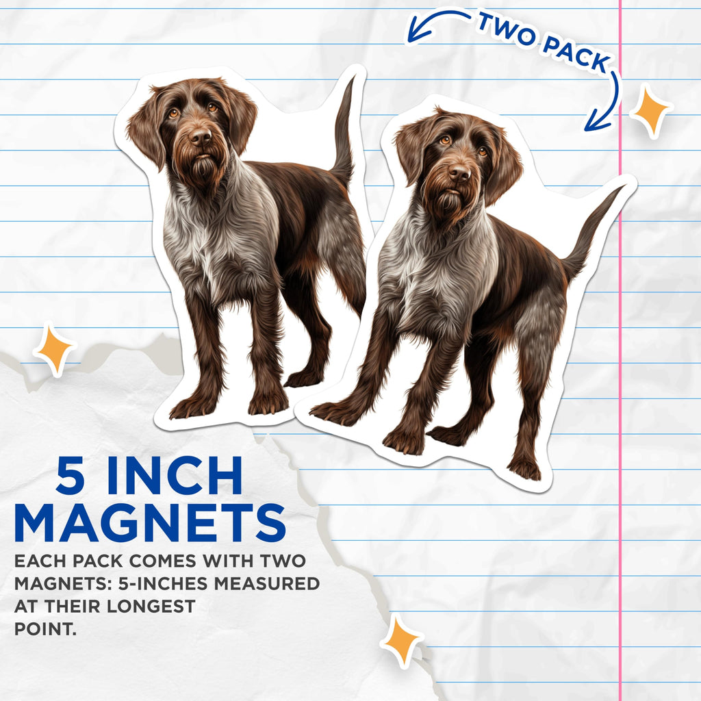 (2 Pack) German Wirehaired Pointer Magnets - Dog Breed Artwork - Pet Lover Decor for Fridge - 5 Inches On Longest Side - Thick Durable Magnet - Made in USA - MAG24018