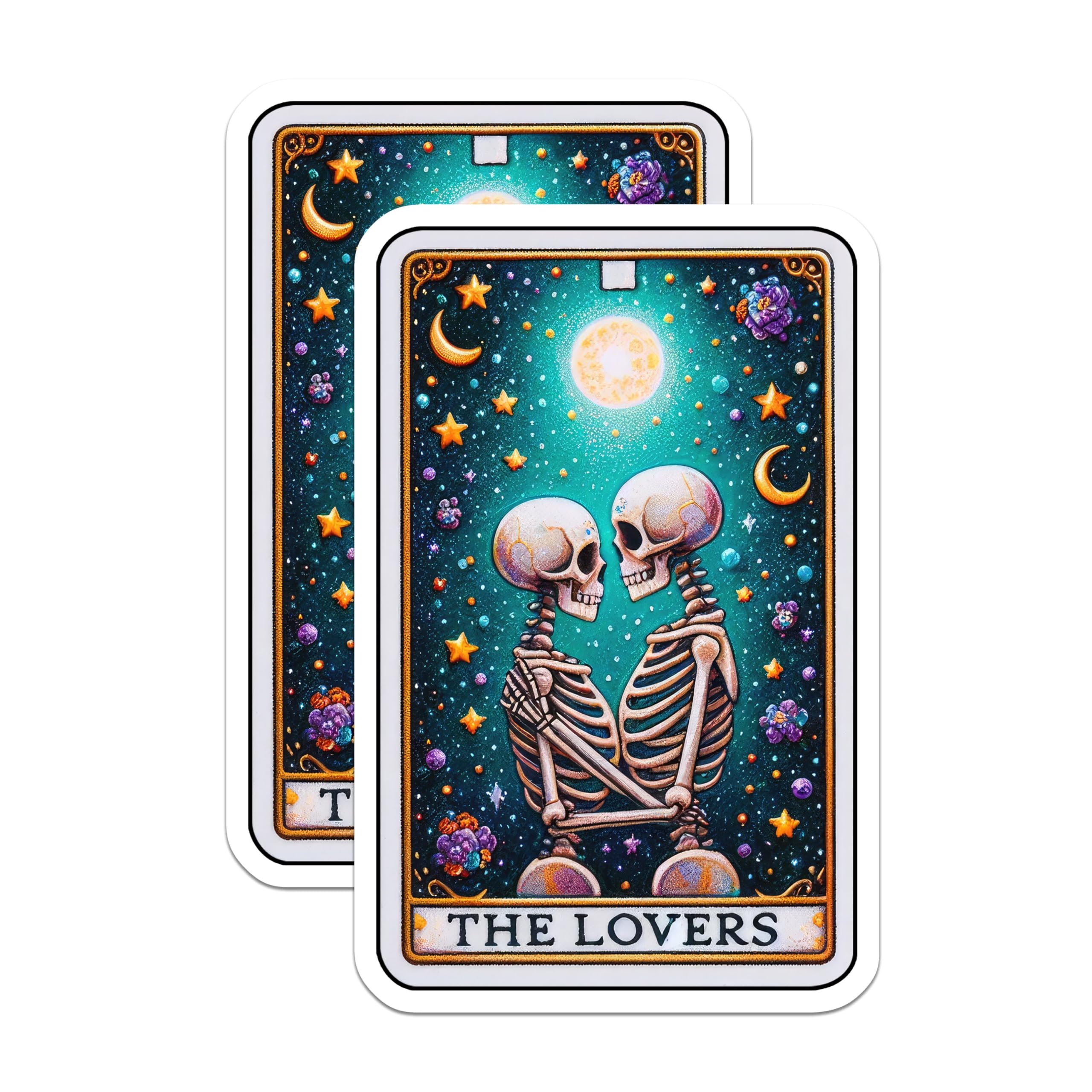 (2 Pack) Gothic Skeleton Lovers Stickers - Tarot Card Stickers - Unique Skull Art Stickers - 5" On Longest Side - Sticks to Smooth Flat Surfaces - Made in USA - BMCS5449