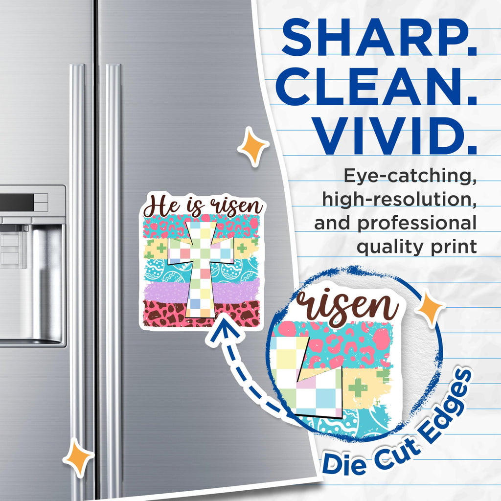 (2 Pack) He is Risen Magnets - Easter Theme - Religious Inspirational - Christian Faith Fridge - 5" On Longest Side - for Cars, Toolboxes, Lockers - Made in USA BMCS3087