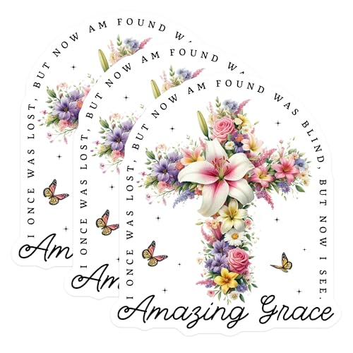 (3 Pack) Amazing Grace Decals - Floral Cross - Christian Laptop Decal - 3 Inches On Longest Side - Easy Peel & Apply - Made in USA - 3MCS0079