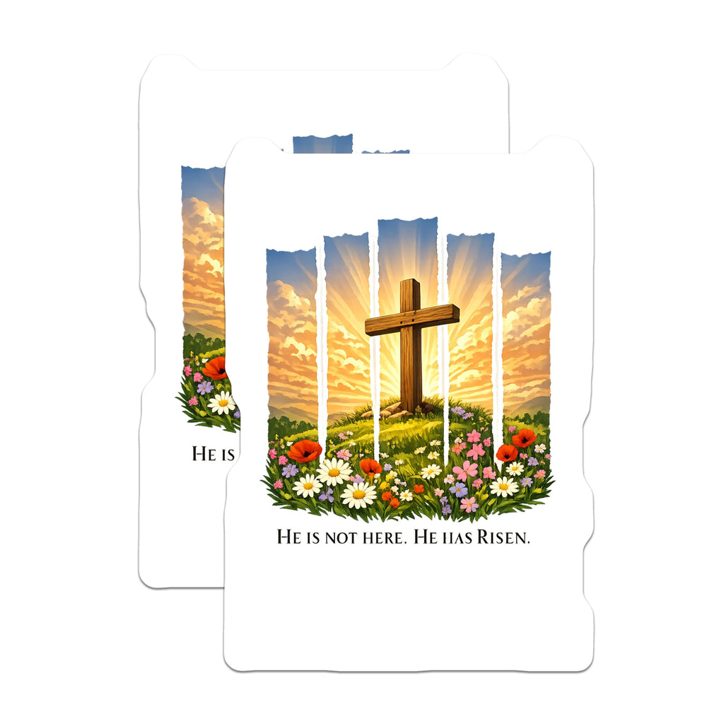 (2 Pack) Easter Resurrection Cross Stickers - He Has Risen Christian Decals - Religious Faith Celebration Art - 5" On Longest Side - Sticks to Smooth Flat Surfaces - Made in USA - BMCS21974