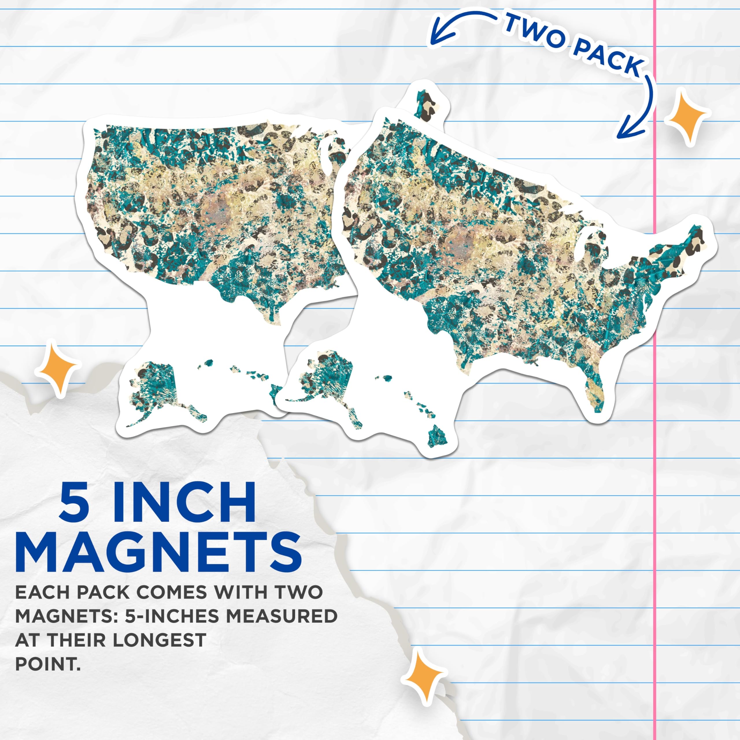 (2 Pack) USA Map Magnets - United States Decor - Teal and Gold Design - 5" On Longest Side - Premium Magnet - for Cars, Refrigerators, Toolboxes, Lockers - Made in USA - MAG18529