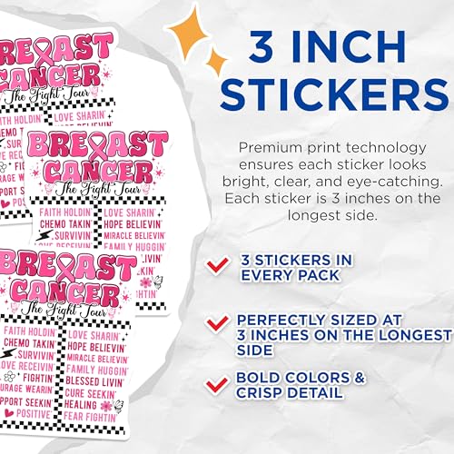 (3 Pack) Breast Cancer Decals - Awareness Ribbon Decal - Survivor Decals - 3 Inches On Longest Side - Easy Peel & Apply - Made in USA - 3MCS4589