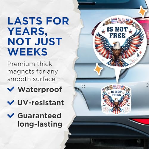 (2 Pack) Patriotic Bald Eagle Magnets - Freedom is Not Free - Independence Day - USA Eagle Decor - 5" On Longest Side - for Cars, Fridges, Toolboxes - Made in USA - MAG7405