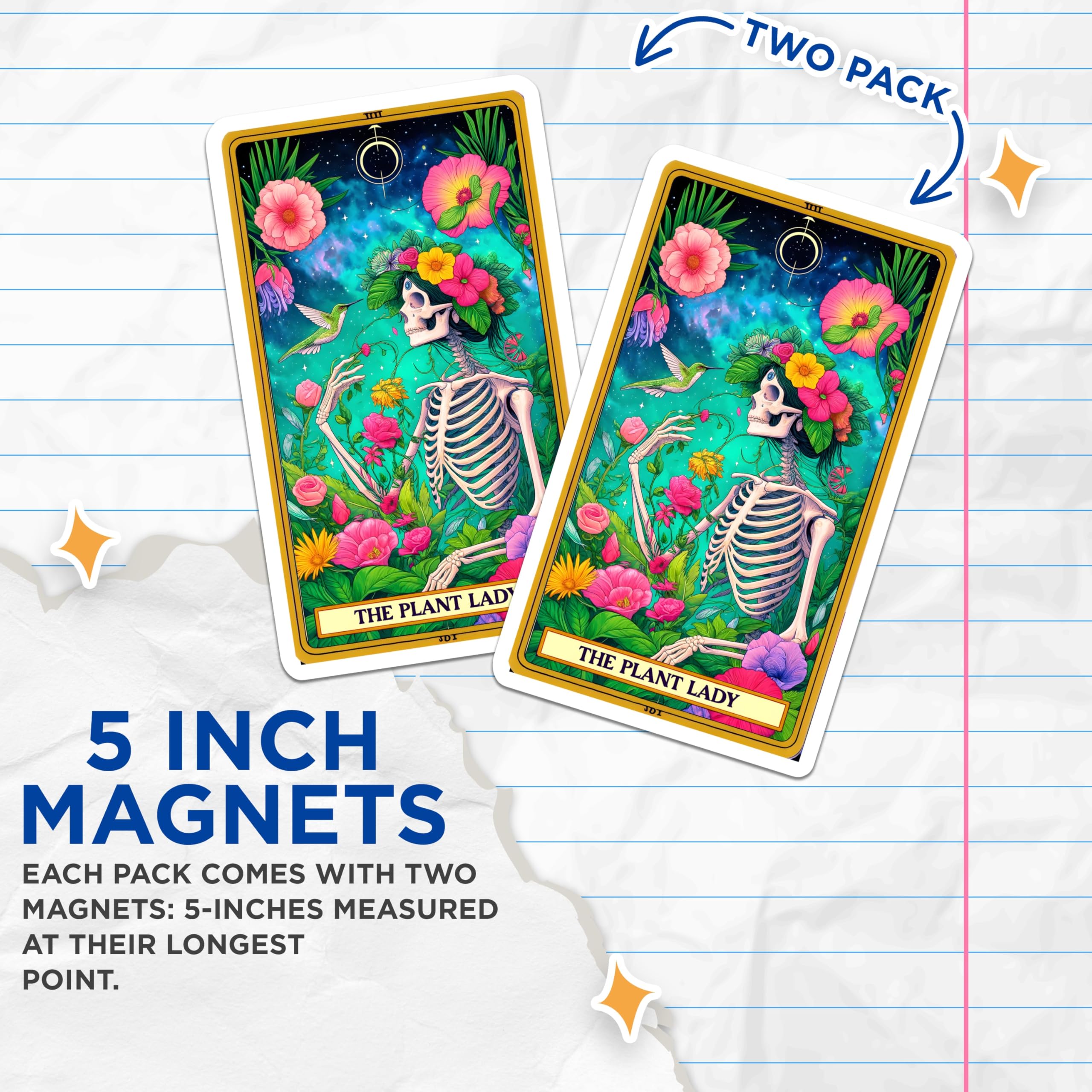 (2 Pack) Plant Lady Skeleton Magnets - Mystical Tarot Decor - Dark Botanical Houseplant Lovers - 5 Inches On Longest Side - Thick Durable Magnet - Made in USA - MAG27942