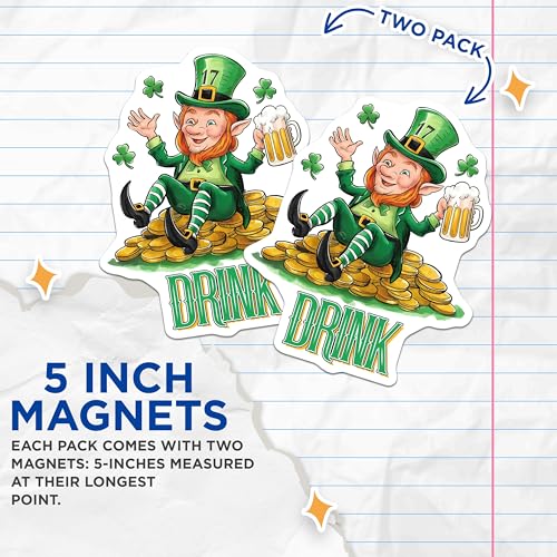 (2 Pack) St. Patrick's Day Magnets Magnets - 5" On Longest Side - Made in USA - Sticks to Refrigerators & Metal Surfaces - MAG8400