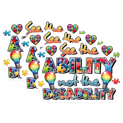 (3 Pack) Autism Awareness Decals - Puzzle Piece Decals - See The Ability Not Disability - 3 Inches On Longest Side - Easy Peel & Apply - Made in USA - 3MCS6885