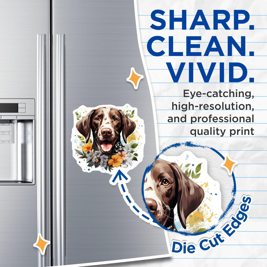 (2 Pack) German Shorthaired Pointer Magnets - Happy Dog Floral Art - Pet Parent Home Decor - 5 Inches On Longest Side - Thick Durable Magnet - Made in USA - MAG26157