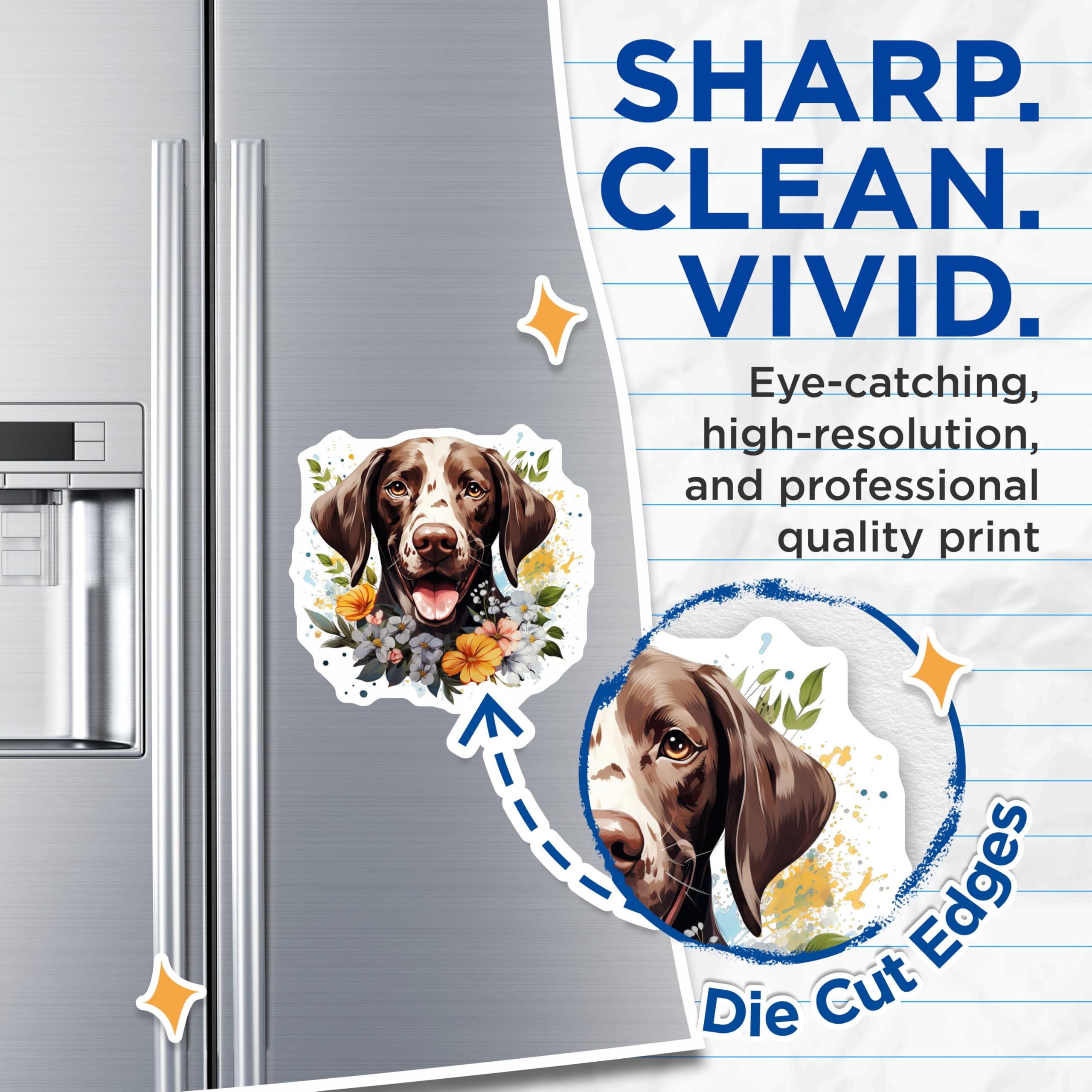 (2 Pack) German Shorthaired Pointer Magnets - Happy Dog Floral Art - Pet Parent Home Decor - 5 Inches On Longest Side - Thick Durable Magnet - Made in USA - MAG26157