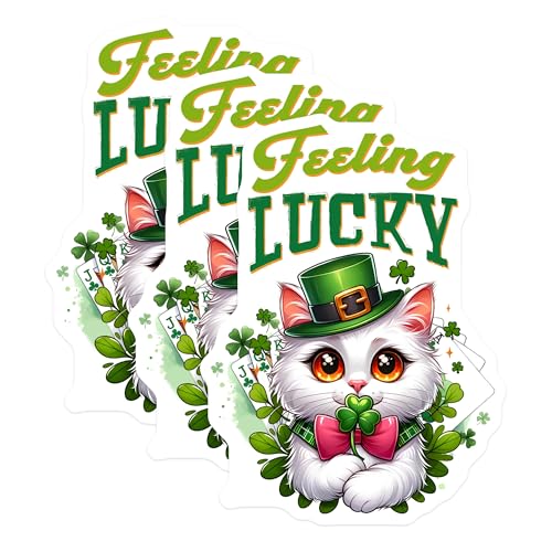 (3 Pack) Feeling Lucky Cat Decals - Saint Patricks Day - Laptop Decals - 3 Inches On Longest Side - Easy Peel & Apply - Made in USA - 3MCS6863