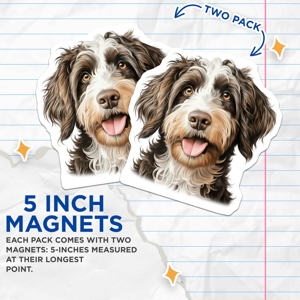 (2 Pack) Bernedoodle Dog Magnets - Adorable Doodle Puppy Portrait Art - Animal Lover Pet Owner Refrigerator Decor - 5 Inches On Longest Side - Thick Durable Magnet - Made in USA - MAG24565