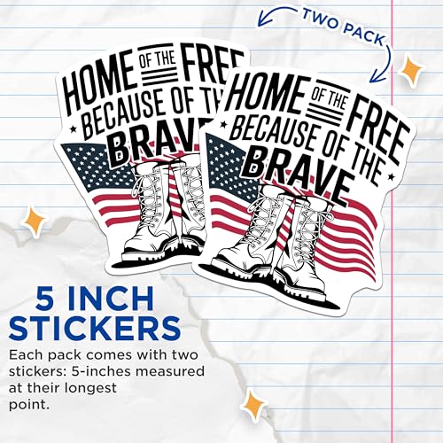 (2 Pack) Home of The Free Because of The Brave Stickers - Patriotic Military Stickers - American Flag Decal - 5" On Longest Side - Sticks to Smooth Flat Surfaces - Made in USA - BMCS5776
