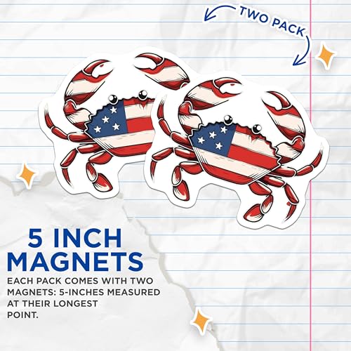 (2 Pack) American Flag Crab Magnets Magnets - 5" On Longest Side - Made in USA - Sticks to Refrigerators & Metal Surfaces - MAG8641
