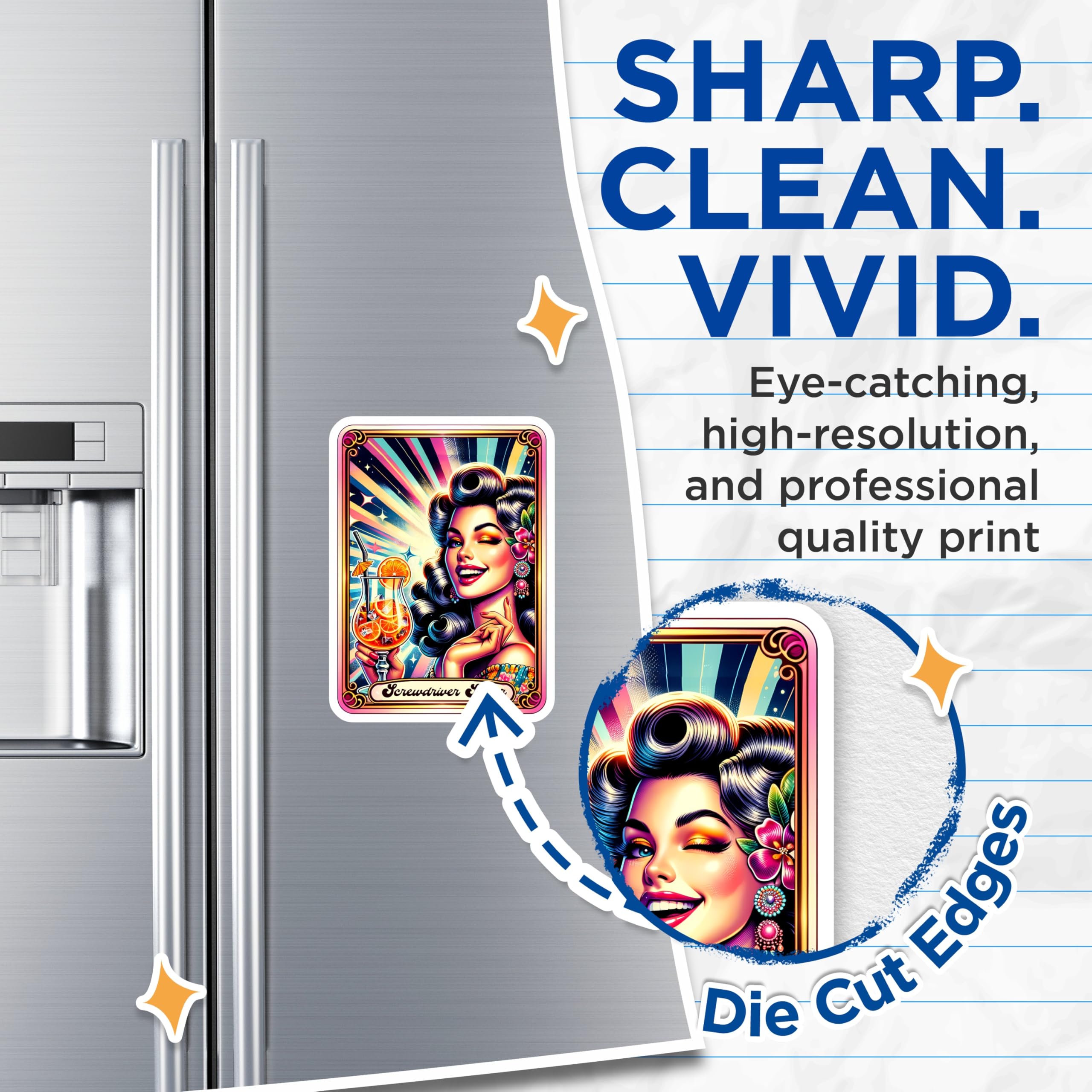 (2 Pack) Screwdriver Sipper Magnets - Retro Pin Up Art - Vibrant Cocktail Kitchen Decor - Happy Hour Illustration - 5 Inches On Longest Side - Thick Durable Magnet - Made in USA - MAG20207