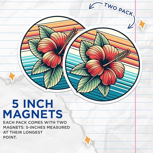 (2 Pack) Tropical Flower Magnets Magnets - Beach Vibes - Bold Floral Accents Decor - 5" On Longest Side - Made in USA - Sticks to Refrigerators & Metal Surfaces - MAG8773