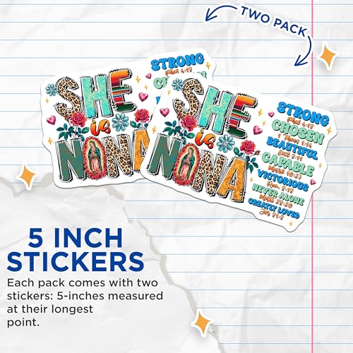 (2 Pack) Motivational She is a Stickers - Inspirational Quotes - Strong Chosen Beautiful Capable - 5" On Longest Side - Sticks to Smooth Flat Surfaces - Made in USA - BMCS8467