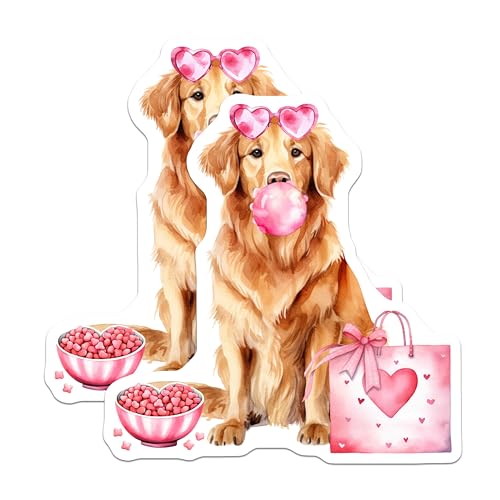 (2 Pack) Cute Dog Stickers - Pink Heart Stickers - Dog Lover Stickers - 5" On Longest Side - Sticks to Any Smooth Flat Surface - Made in USA - BMCS3478