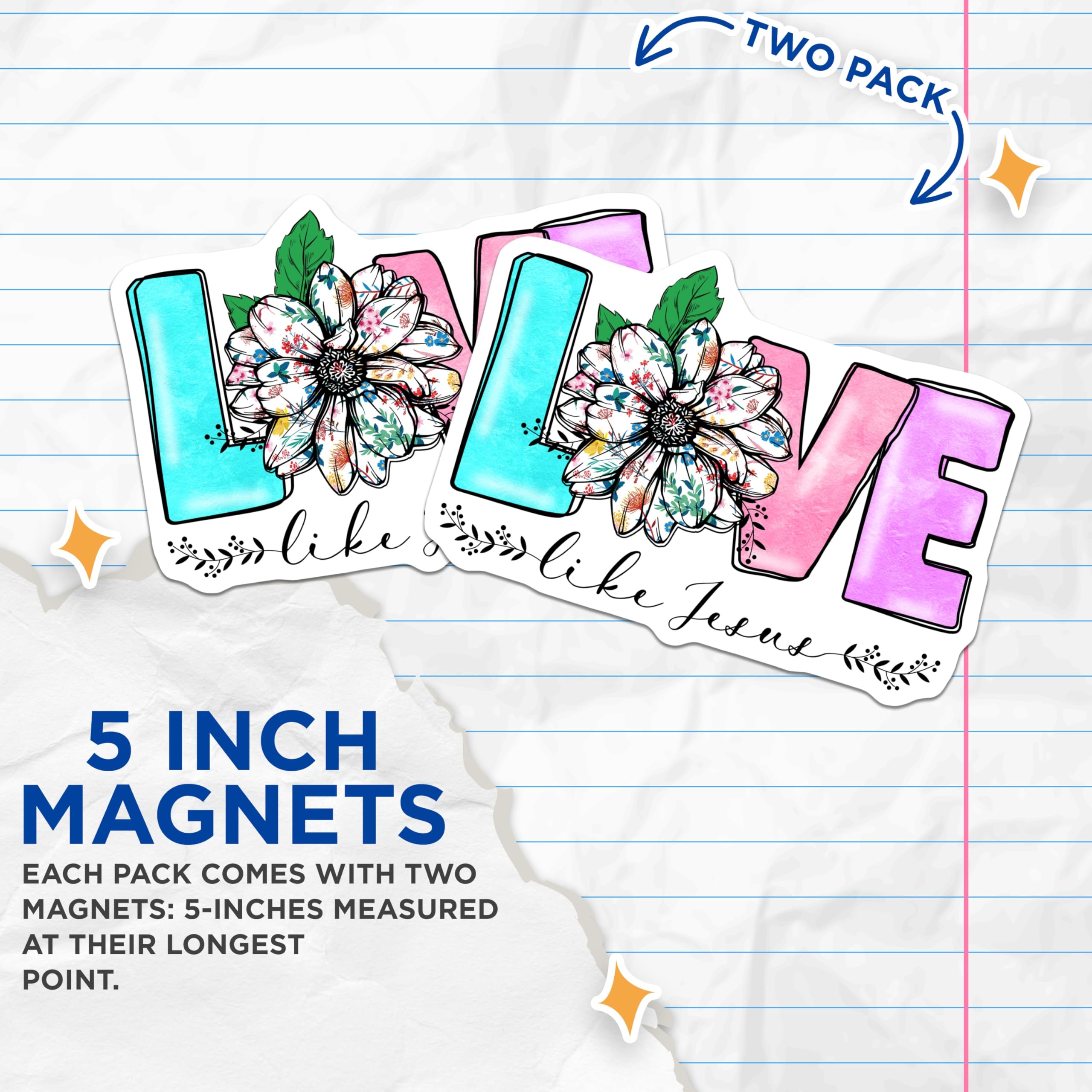 (2 Pack) Live Like Jesus Magnets - Christian Floral Decor - Inspirational Faith Refrigerator Art - 5 Inches On Longest Side - Thick Durable Magnet - Made in USA - MAG31000